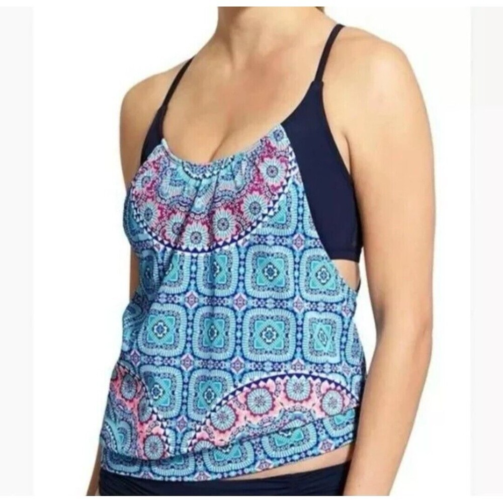 ATHLETA Fiji Blousy Tankini Swim Top Size 34 B/C Built-in Bra, Removable…